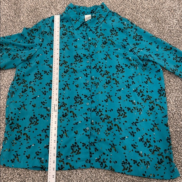 Blair Teal Blue Black Leafy Flowy Long Sleeve Tunic Button Up Shirt Size 2XL - Picture 8 of 9